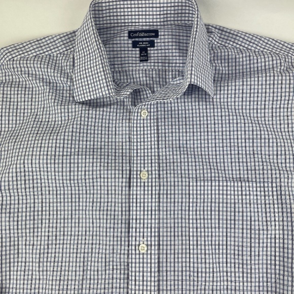 Croft & Barrow Button Up Shirt Mens 17 34/35 No Iron Classic Fit Blue Plaid - Picture 3 of 8